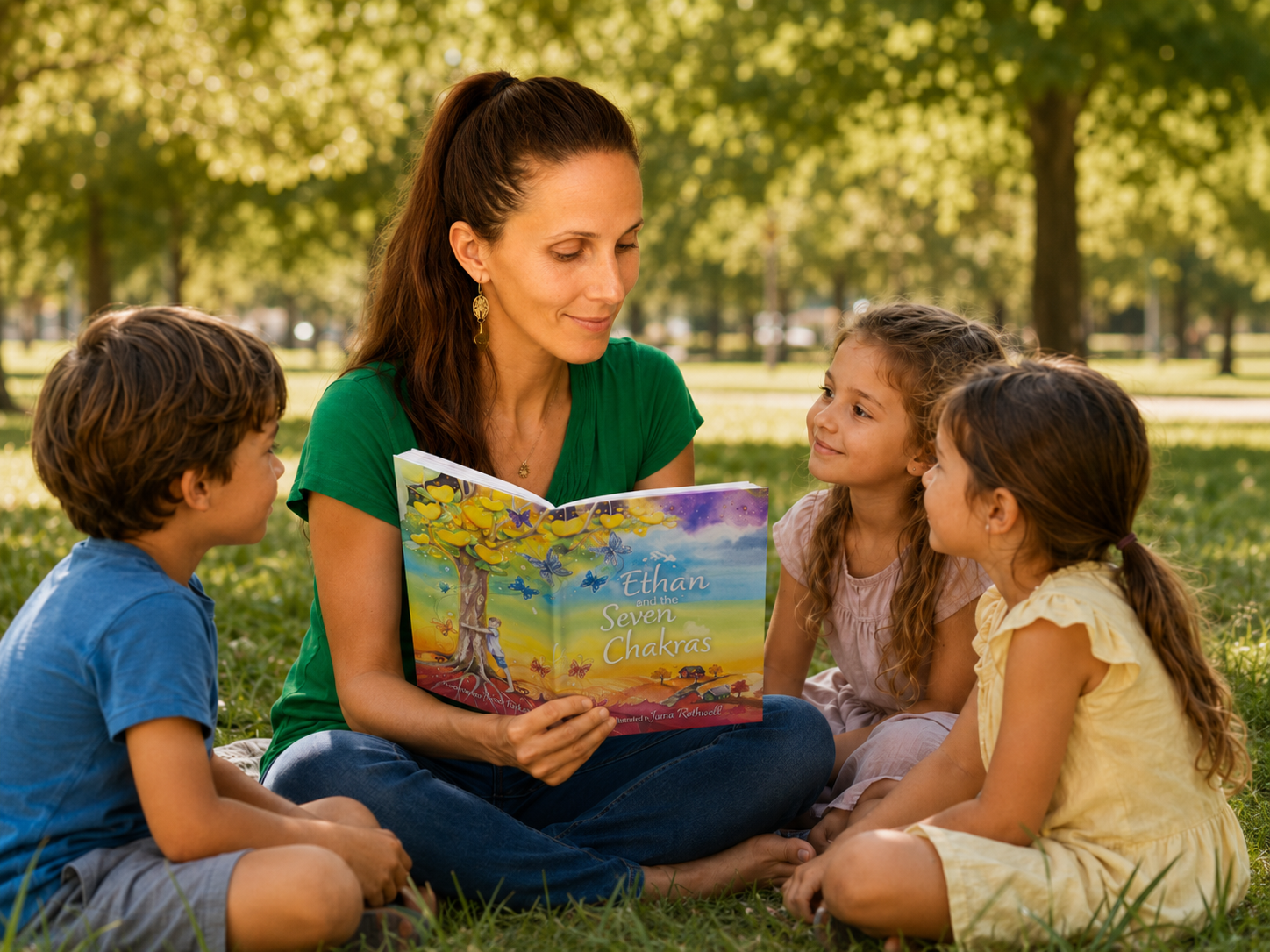 Yvette Farkas reading Ethan and the Seven Chakras to children